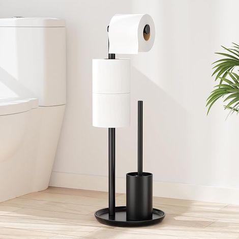 Porte-papier toilette en acier inoxydable - Avec brosse WC - Noir mat (1/5)