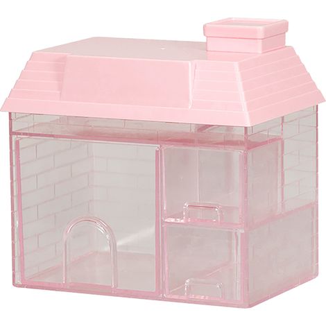 Boîte de rangement de bureau multifonctionnelle en forme de maison, type tiroir, rose, idéale pour la maison, le dortoir ou le bureau. (1/5)