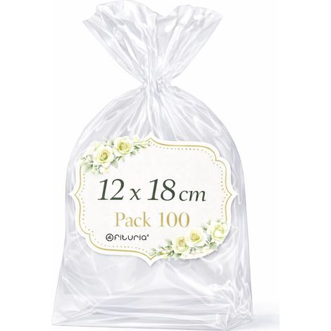 Sachets Cellophane Transparents 12 x 18 cm, Sachet plastique Transparent pour kits cadeaux et douceurs – Sachets cadeaux pour Boutique, DIY, Événements, 1 Pack (100 Sacs) (1/5)