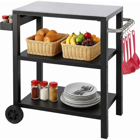 TolleTour Desserte Extérieure à roulettes à 3 Étagères, Chariot de barbecue mobile avec Support Porte-épice, 67,5 × 41 cm, noir (1/5)