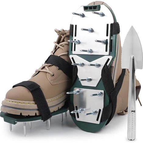 1 Paire Sandales Aérateur de Pelouse Vert, Chaussures à Clous avec Velcro, Pelle, Chaussures pour Gazon, Chaussures à Ongles Scarificateur pour Cour Jardin (1/5)