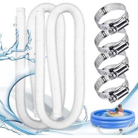 Ensemble de tuyau de piscine en deux parties avec 4 colliers de serrage métalliques tuyau de pompe de piscine adapté aux piscines et spas hors sol (blanc). (1/4)