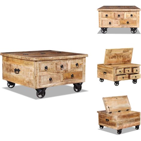 Table basse Bois de manguier brut 70 x 70 x 40 cm - Table Basse - Meubles De Salon - Table D'appoint - Table Industrielle - Design Rétro (1/5)