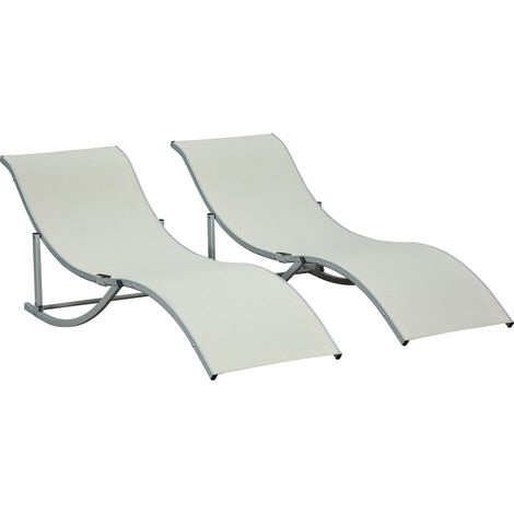 Set 2 Lettini Prendisole da Giardino 61x165x63 cm in Alluminio e Textilene Beige (1/5)
