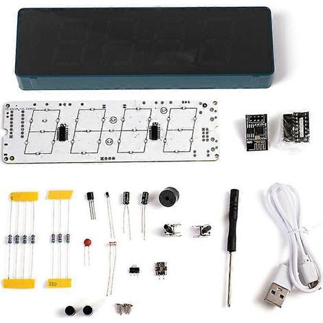 Kit électronique DIY : réveil numérique LED RGB multicolore avec affichage de la date et de la température, projet de soudure pour s'exercer. (1/5)