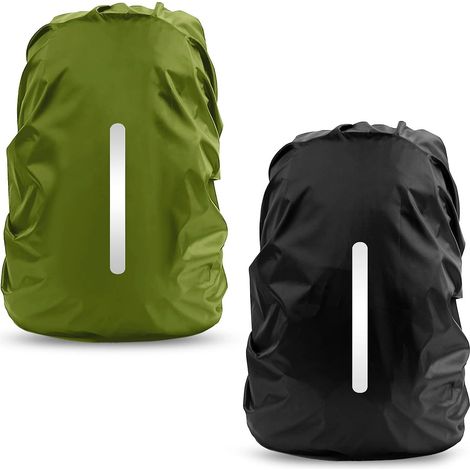 Housse imperméable pour sac à dos, housse réfléchissante anti-poussière pour le vélo, la randonnée, le camping et les voyages - Lot de 2, noir/motif militaire, taille moyenne (26-40 L) (1/5)