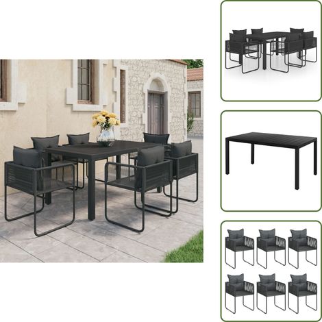 Mobilier extérieur - vidaXL Ensemble à manger de jardin 7 pcs PVC résine tressée noir - Chaise de jardin noir (1/5)