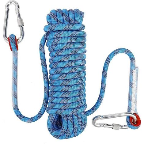 Corde d'escalade avec Mousqueton de Sécurité Statique 10mm Corde d'alpinisme Polyester Sauvetage pour Randonnée Alpinisme Montagne 10M