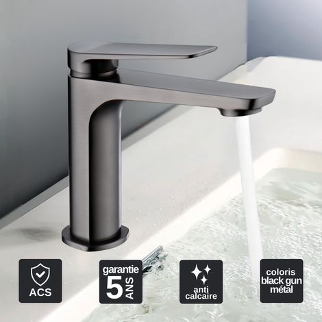 Robinet Mitigeur Lavabo Salle de Bain noir métal – Bec Bas Anti-Calcaire – Design Moderne - NAPOLES IMEX (1/5)
