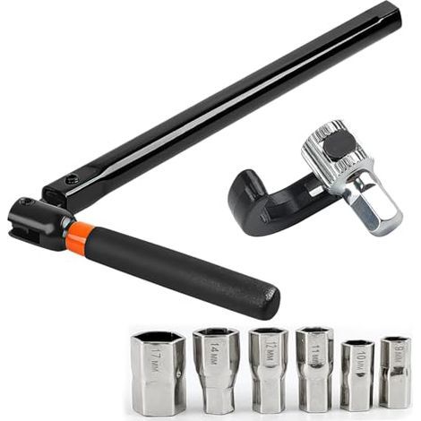 Clé à robinet de lavabo, clé à robinet de lavabo avec 6 embouts (9/10/11/12/14/17 mm), clé à robinet en métal, outil de montage de robinet, convient pour les cuisines et les toilettes (noir) (1/5)