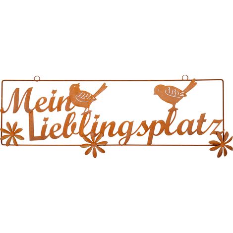 Rost Gartenschild zum Hängen 54 cm - Mein Lieblingsplatz - Metall Gartendeko mit Schriftzug - Edelrost Spruchtafel Garten Deko Schild