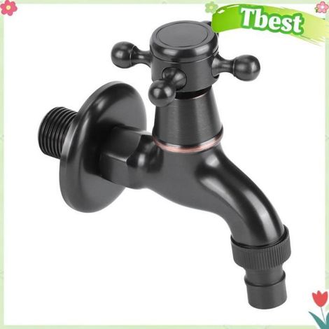 Tbest Robinet d'eau Robinet de Machine à Laver de Style Rétro Noir, Robinet Court en Laiton à Ouverture outillage robinetterie (1/4)