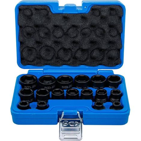 Jeu de Douilles à Choc Six Pans Extra Plates 17 pcs 8-24 mm - 12,5 mm (1/2) - Acier Résistant - Performance et Précisi - D-Work (1/5)