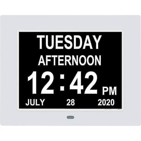 Horloge numérique pour personnes atteintes de démence, horloge calendrier, horloge date, grand écran clair, grand affichage de l'heure (sans abréviations). (1/4)