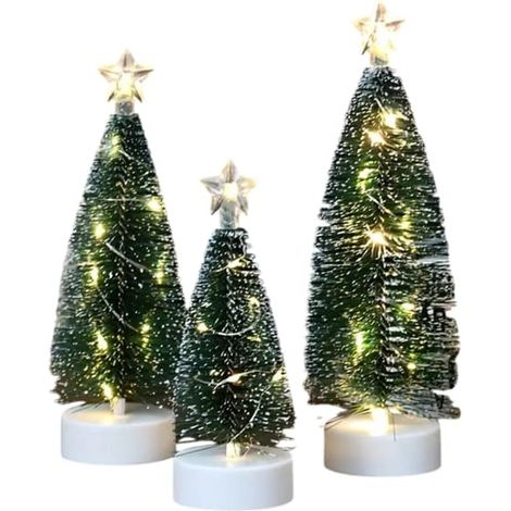 Sapins de Noël en brosse, mini sapins de Noël décoratifs pour table, sapins en sisal givré, sapins lumineux LED blanc chaud pour la maison ou le bureau à Noël (1/5)