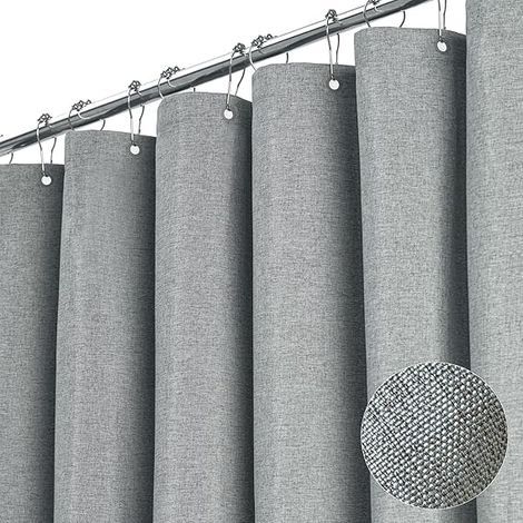 Rideau de douche en tissu gris extra long, ensemble de rideau de douche en tissu texturé très résistant avec crochets, rideaux de douche décoratifs de luxe lestés 72xH84 (1/5)