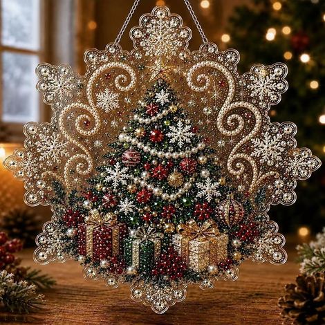 Pendentif de peinture diamant de Noël Premium Pearl Diam amusant et populaire - Pendentif de peinture diamant acrylique - Sapin de Noël -