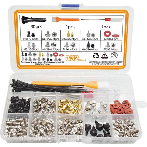 Kit Vis PC - 332 Pièces Entretoises Et Vis Pour Carte Mère Boîtier Disque Dur - Avec Tournevis Mini Et Brosse - Noir