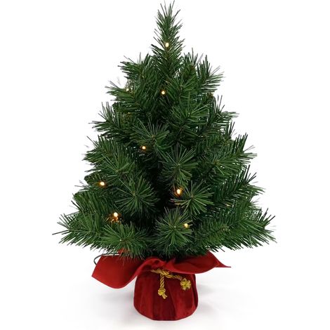 Eosnow 20 Zoll kleines Weihnachtsbaumtischtopf Dekor mit warm weißer LED LED HUNGE GRÜNE PVC PINE NADEL ROTE Samt Basis Ornament für Tisch -Top Desk Classic Series Holiday Decoration (1/3)