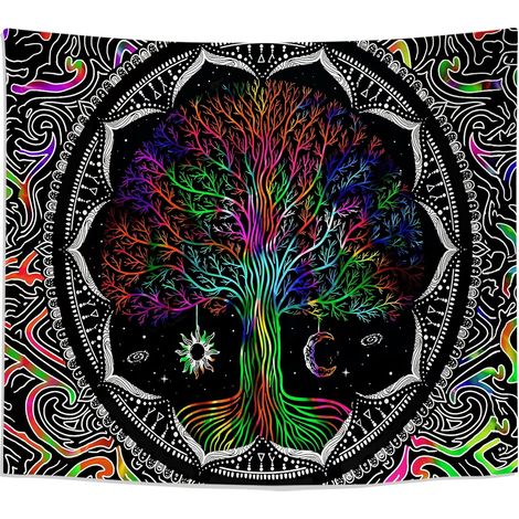 Tapestry Tree Black Light Fluorescent psychédélique-forêt Tapestry esthétique étoilé Sky Natural Murd (37 x 29 pouces) (1/5)
