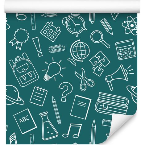 Papier peint Fournitures scolaires Turquoise, Centre turquoise 50x1000 cm (1/5)