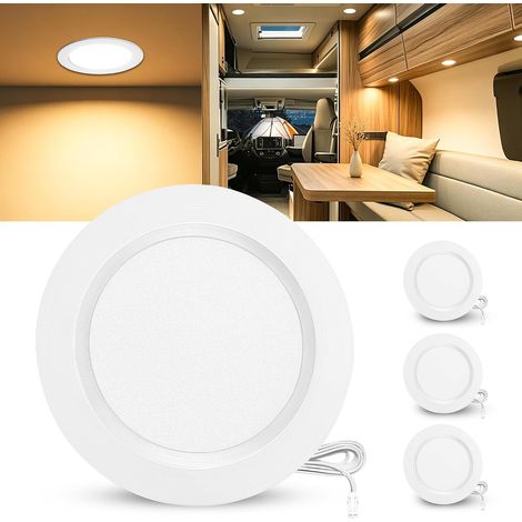 Lot de 3 Spot LED Encastrable 12V, 3000K Blanc Chaud 3.5W 330LM Alu Spots de Plafond Intensité Variable, LED Encastrable Plafond Trou 55-58mm, IP44 Plafonnier Spot pour Camper Meuble, Blanc (1/5)