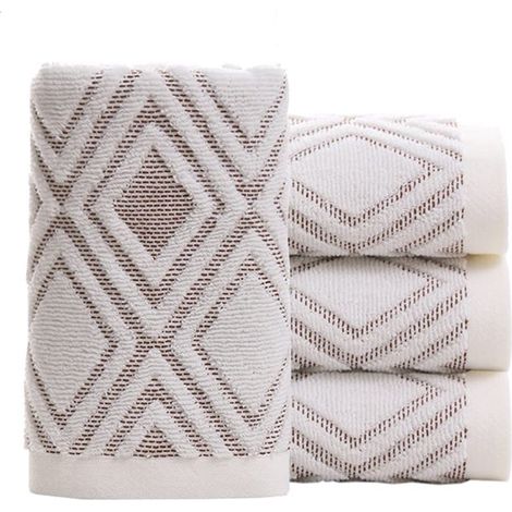 Serviette De Bain - Serviette Main En Coton 100 % - Motif Losange - 34 x 75 Cm - Lot De 4