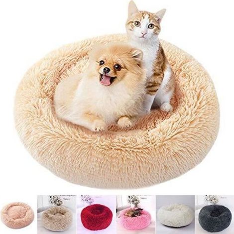 1 Panier Rond Chien Chat, Peluche Douce, Coton PP, Antidérapant, Lavable, Hiver
