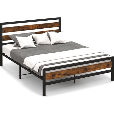 King Size Bed Frame Industrial Metal Platform Bed with Headboard and Footboard (1/5)