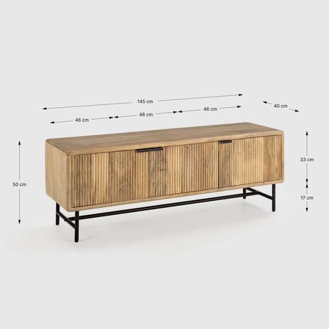 Mueble televisión 3 puertas modelo Michel acabado madera de mango, 145cm(ancho) 50cm(alto) 40cm (largo) (1/5)