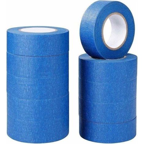 Ruban adhésif bleu, ruban adhésif pour peinture et décoration d'étiquettes, peinture en aérosol, tableaux blancs, artisanat, 10 rouleaux de 24 mm x 20 m (1/4)