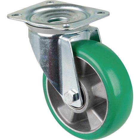 Roulette pivotante D.160mm Trgf.300kg plateau PU L138xL109mm Coloris Rl.vert BS ROLLS