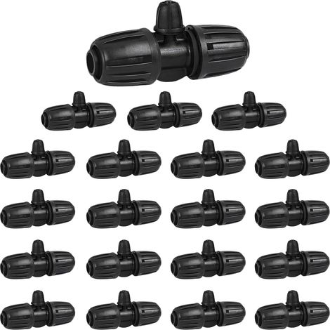 20 Stück Gartenbewässerung Barbed Tee T-Anschluss, 16 mm bis 4/7, Micro Drip Bewässerung Verbinder, Bewässerungsrohr Anti-Drop, Gartenbewässerung Wasser Divider für PE Bewässerung Schläuche (1/5)