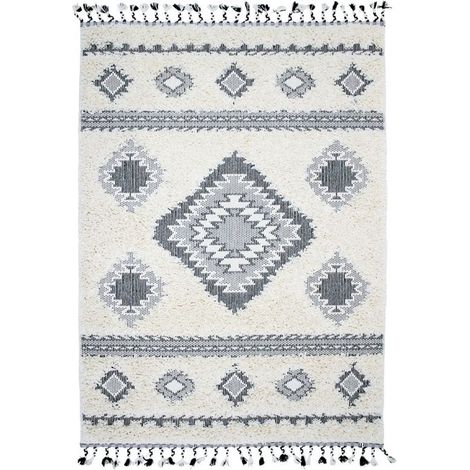 BERBÈRE TRIBAL LOSANGES - Tapis salon à reliefs losanges crème 160x230