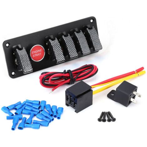 BUNTHAUS Panneau de commande d'allumage à bascule 6 groupes 12 V avec bouton-poussoir de démarrage moteur pour voiture de course en fibre de carbone