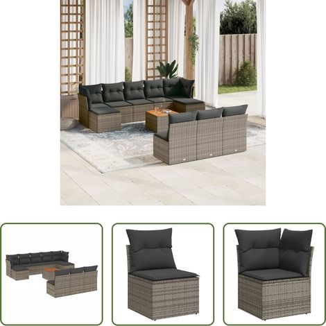 vidaXL Canapé en résine - Salon de jardin 11 pcs avec coussins gris résine tressée (1/5)
