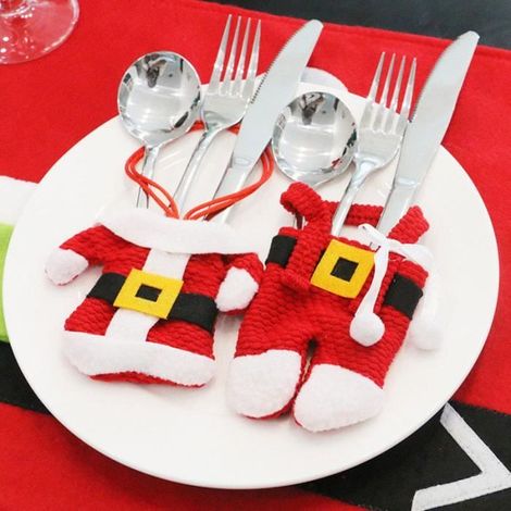 Porte-Couverts - SHOP-STORY - Père Noël - Lot de 3 - Rouge et blanc - Décoration de Noël (1/4)