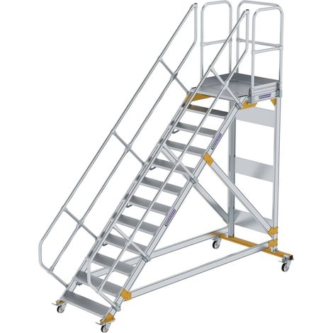 Günzburger Steigtechnik Escalier à plate-forme 45° mobile Largeur de marche 0,8 m 12 marches aluminium strié - 600792
