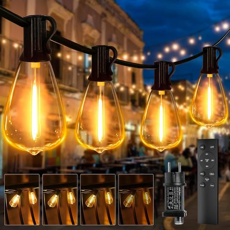 Guirlande LED extérieure avec alimentation 20 m, télécommande et minuteur, ampoules ST38 de 65 pieds (20 m), 3 modes, guirlande IP44 pour jardin, balcon et terrasse (1/5)