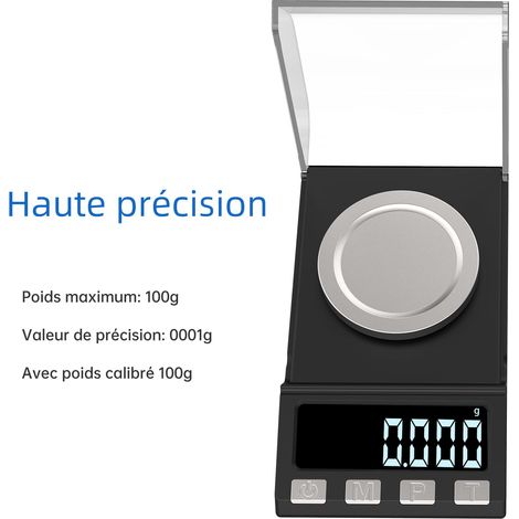 Bilancia tascabile per gioielli con precisione in milligrammi da 100 g/0,001 g ricaricabile tramite USB, bilancia da cucina adatta per pesare polvere, gioielli, oro, bilancia tascabile con pesi di cal (1/4)