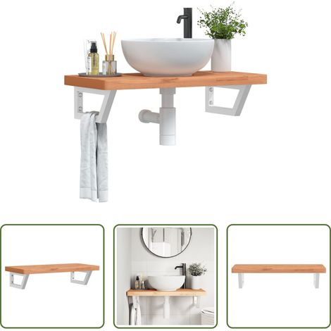 vidaXL Support de lavabo - Étagère de vasque murale acier et bois massif de hêtre (1/5)
