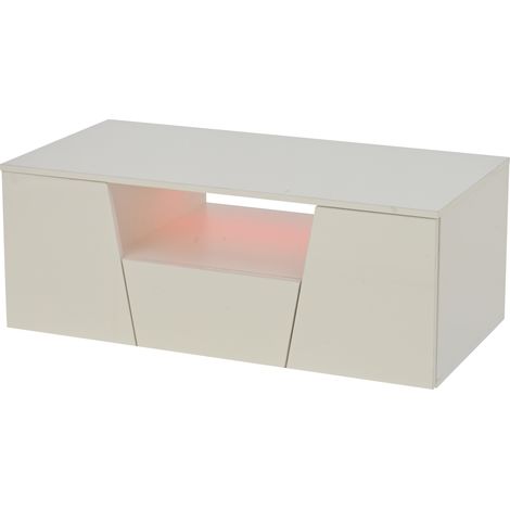 Table basse blanche 100x50x40 cm avec LED contrôlable par application, 2 armoires et 1 tiroir, design irrégulier (1/5)