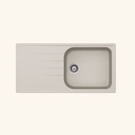Évier en granit beige 100x50 cm – Évier à encastrer 1 bac réversible – Vidage manuel inclus – Meuble sous évier 60 cm minimum – Schock