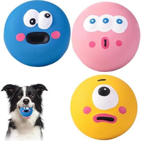3 Pièces Jouets Couinement pour Chiens Jouets Balles pour Chien en Caoutchouc Latex Balles de Jeu Souples et Rebondissantes pour Petit Chien Chiots Jeux Interactif (3 Couleurs) (1/5)