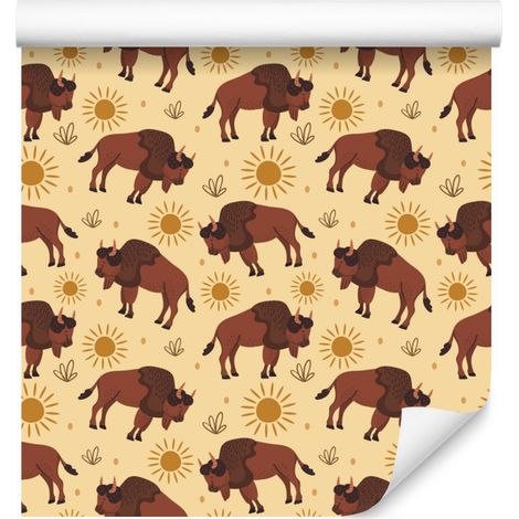 Papier peint Buffalo crème et orange pour salon et chambre 50x1000 cm (1/5)