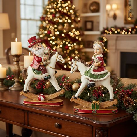 Babbo Natale e mamma natale sul cavalluccio a dondolo, decorazione da h 24,5 cm -Babbo natale (1/5)