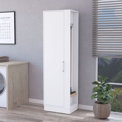 Tuhome Concept – Meuble de rangement vertical 183,7 cm – 5 étagères – Porte abattante – Crochets métalliques doubles – Finition contemporaine (1/5)