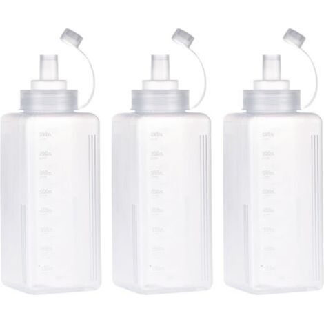 3 Pcs Bouteille à Condiments, Transparent Bouteille de Sauce, Large Bouche Presser Les Bouteilles, Flacon Souple en Plastique pour la Peinture, la Cuisson, Le Ketchup, l'huile d'olive (800ML) (1/5)