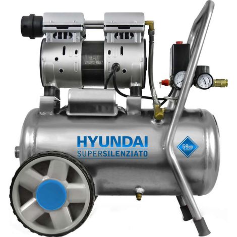 Hyundai – Compresseur silencieux 1,0Hp 8 bars – Débit 160L/min – Sans huile – Double manomètre – 59dB – 2 roues surdimensionnées (1/4)