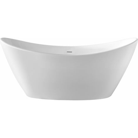 MSV - Corbin Baignoire Îlot Ovale 170 cm en Acrylique Blanc Brillant, Baignoire Compacte 1 Place avec Vidage Central et Trop-plein Blanc (1/5)